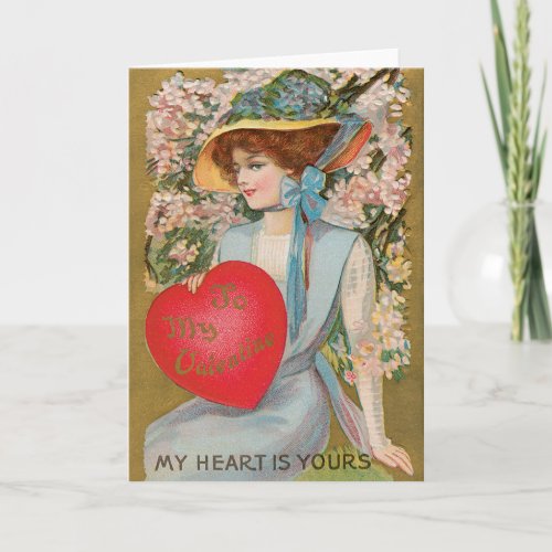 Vintage Valentines Day Victorian Lady with Heart Holiday Card