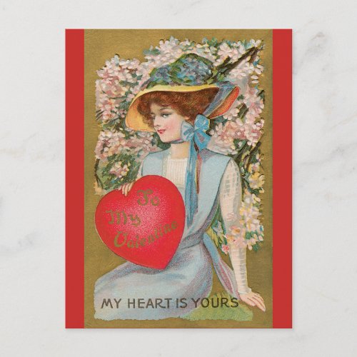 Vintage Valentines Day Victorian Lady with Heart Holiday Postcard