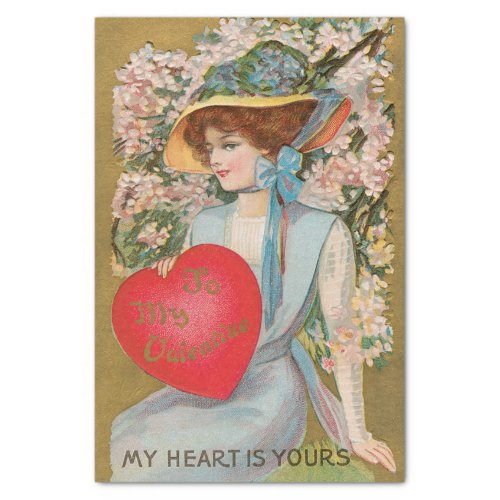 Vintage Valentines Day Victorian Lady with Heart Tissue Paper