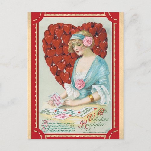 Vintage Valentines Day Victorian Red Heart Poem Postcard