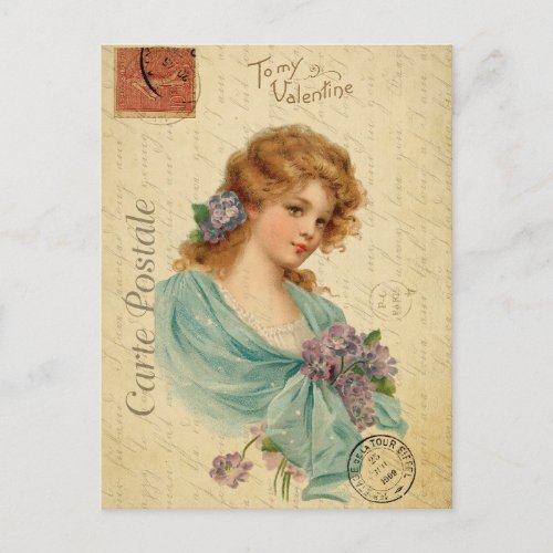 Vintage Valentines Day Victorian Woman Postcard