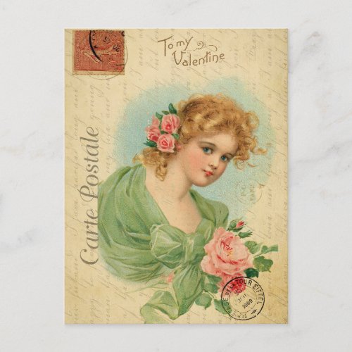 Vintage Valentines Day Victorian Woman Postcard