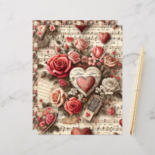 Vintage Valentines Ephemera Scrapbook Paper