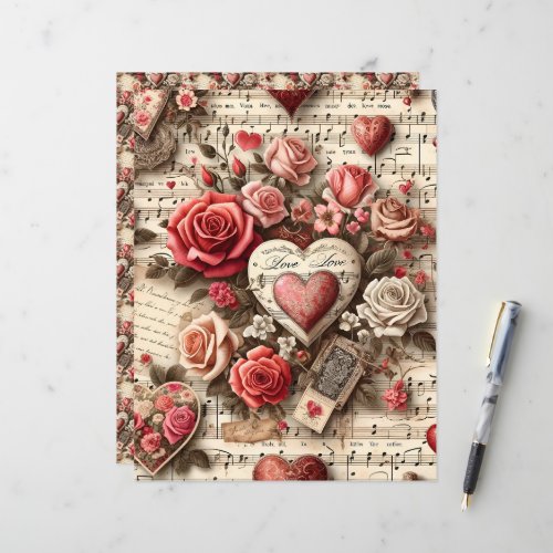Vintage Valentines Ephemera Scrapbook Paper