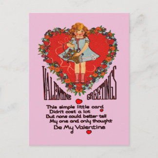 Vintage Valentines Heart Wreath and Girl Card