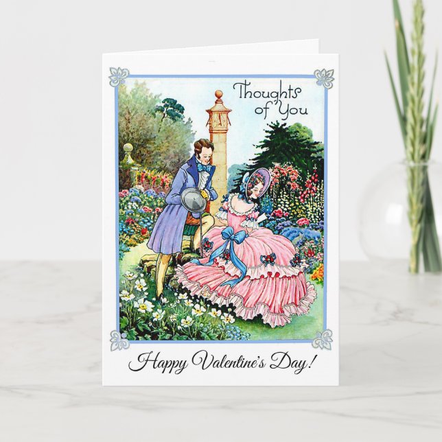 Vintage Valentine's Lady & Man At The Garden Card (Front)