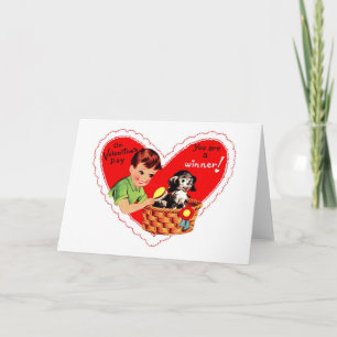 Vintage Valentines puppy You're a Winner Holiday Card