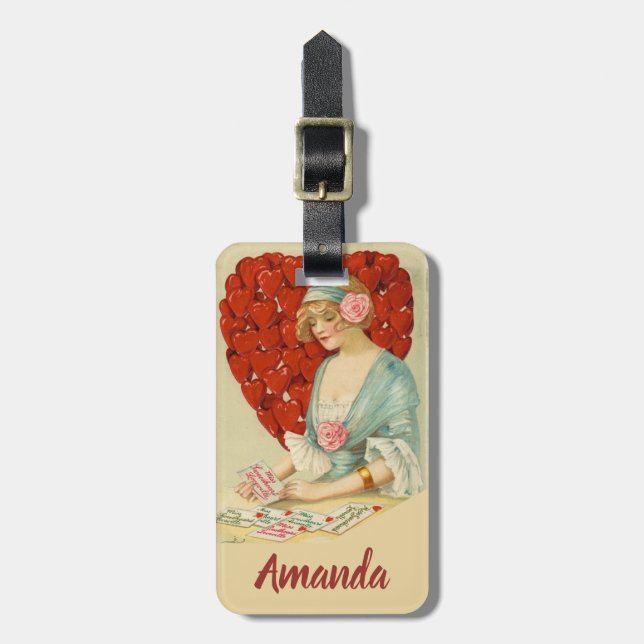 Vintage Valentines Red Heart luggage tag (Front Vertical)