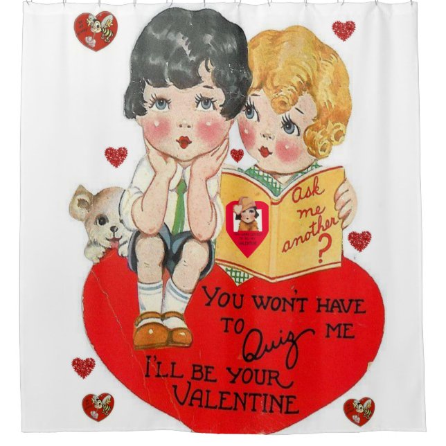 vintage valentines red white showercurtain shower curtain (Front)