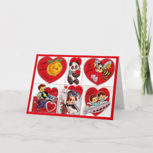 Vintage Valentines Space Ship Holiday Card