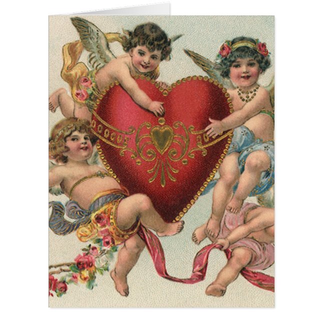 Vintage Valentines, Victorian Angels Cherubs Heart (Front)