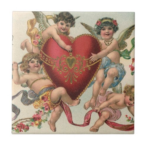 Vintage Valentines Victorian Angels Cherubs Heart Ceramic Tile