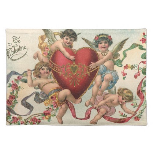Vintage Valentines Victorian Angels Cherubs Heart Cloth Placemat