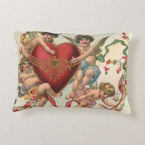 Vintage Valentines Victorian Angels Cherubs Heart Decorative Pillow