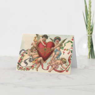 Vintage Valentines, Victorian Angels Cherubs Heart Holiday Card