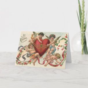 Vintage Valentines, Victorian Angels Cherubs Heart Holiday Card