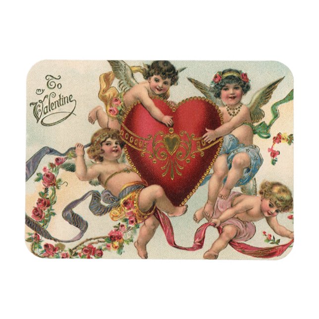 Vintage Valentines, Victorian Angels Cherubs Heart Magnet (Horizontal)