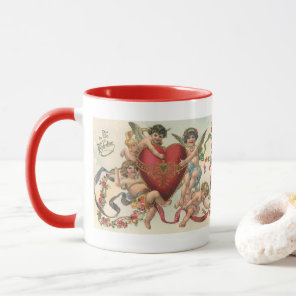 Vintage Valentines, Victorian Angels Cherubs Heart Mug