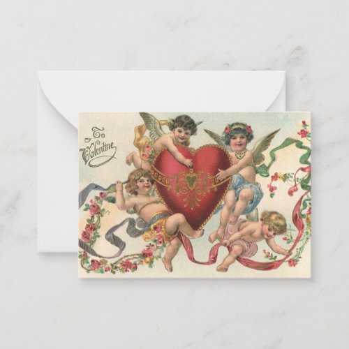 Vintage Valentines Victorian Angels Cherubs Heart Note Card