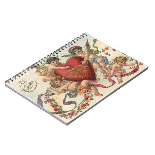 Vintage Valentines Victorian Angels Cherubs Heart Notebook