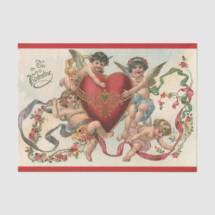 Vintage Valentines, Victorian Angels Cherubs Heart Tissue Paper
