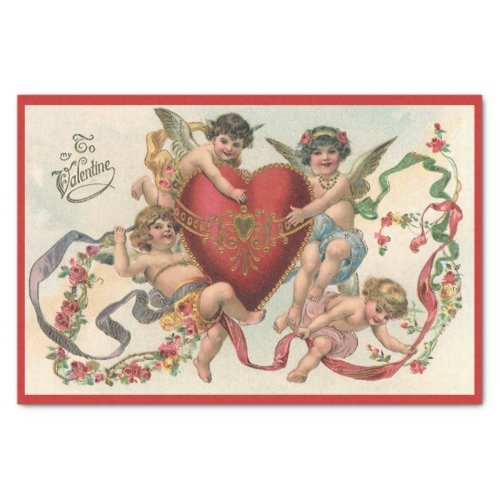 Vintage Valentines Victorian Angels Cherubs Heart Tissue Paper