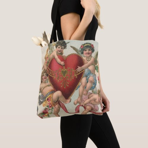 Vintage Valentines Victorian Angels Cherubs Heart Tote Bag