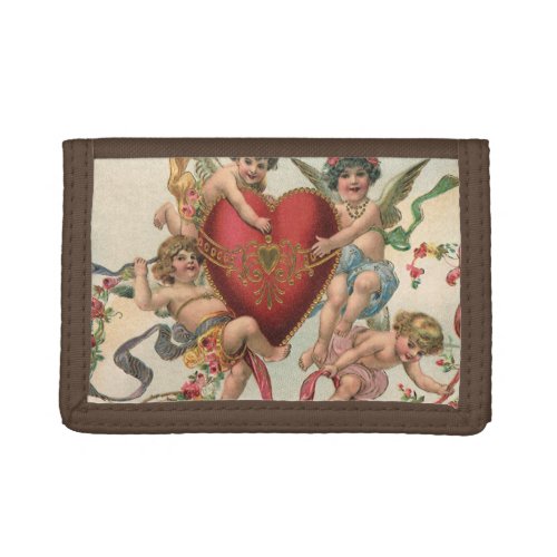 Vintage Valentines Victorian Angels Cherubs Heart Tri_fold Wallet
