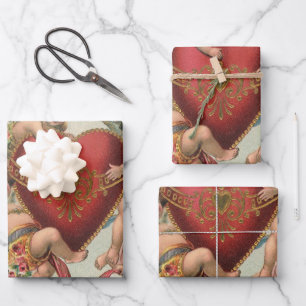 Vintage Valentines, Victorian Angels Cherubs Heart Wrapping Paper Sheets