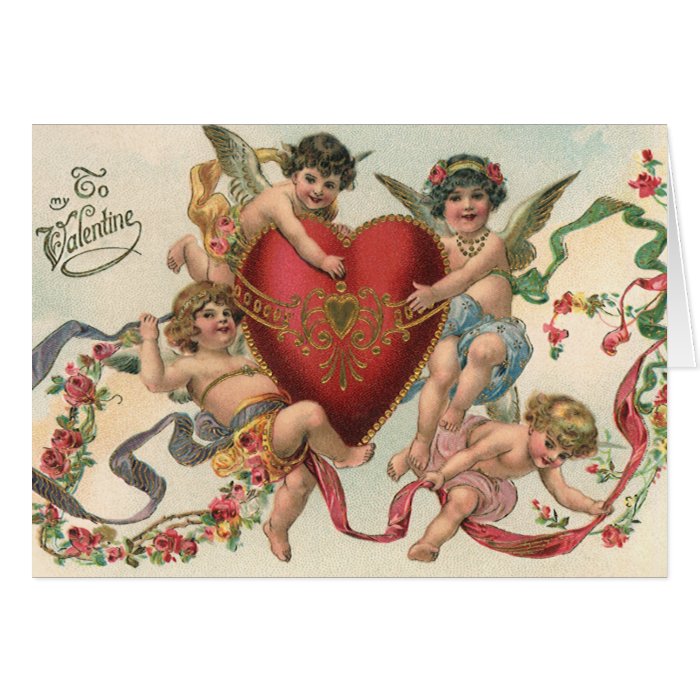 Vintage Valentines, Victorian Cupids Angels Heart Greeting Cards
