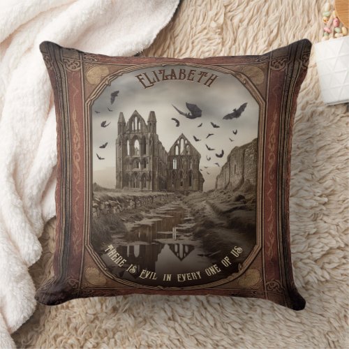Vintage Vampire Abbey Romantic Dracula Gothic Throw Pillow