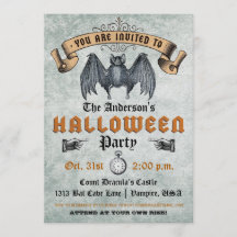 Vintage Vampire Bat Halloween Invitation