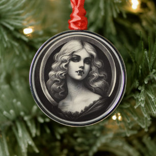 Vintage Vampire Gothic Horror Metal Ornament