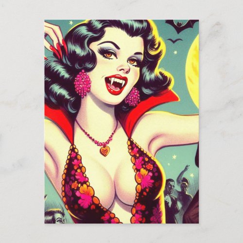 Vintage Vampire Horror Girl Postcard