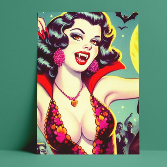 Vintage Vampire Horror Girl Postcard (Creator Uploaded)