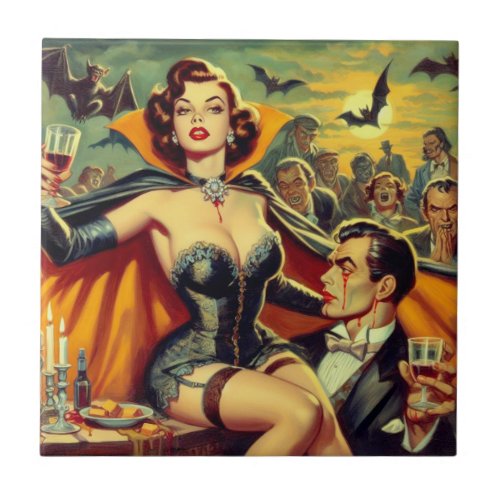 Vintage Vampire Woman Ceramic Tile