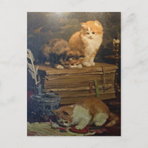 Vintage Van den Eycken Three Cats on a Desk Postcard