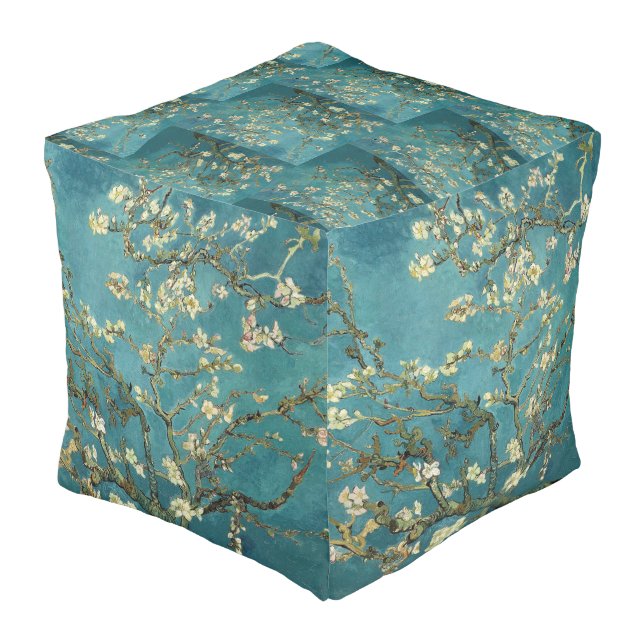 Vintage Van Gogh Almond Blossom Pouf (Angled Back)