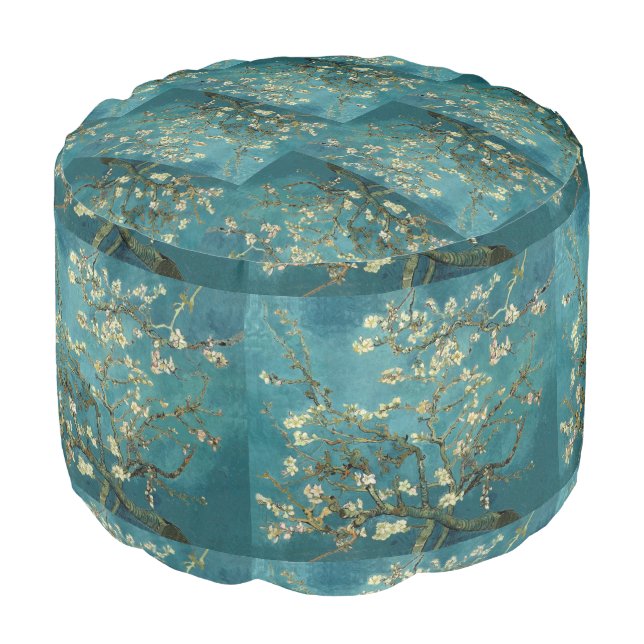 Vintage Van Gogh Almond Blossom Pouf (Angled Front)