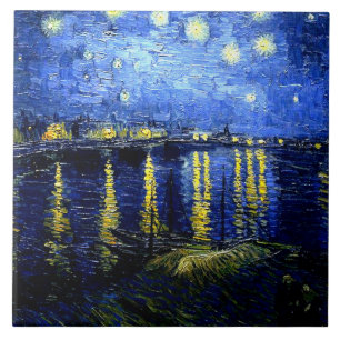 Vintage Van Gogh fine art, Starry Night over Rhone Ceramic Tile