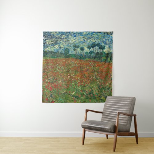 Vintage Van Gogh Flowers Field with Poppies Tapestry