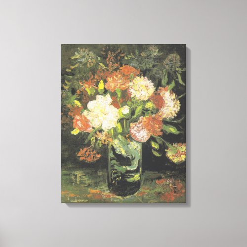Vintage Van Gogh Flowers Red Vase with Carnations Canvas Print