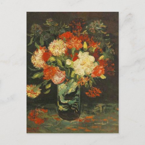 Vintage Van Gogh Flowers Red Vase with Carnations Postcard