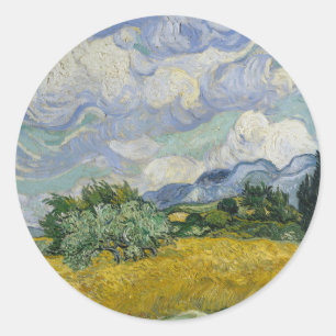 Vintage Van Gogh Painting Wheat Field Cypresses Classic Round Sticker