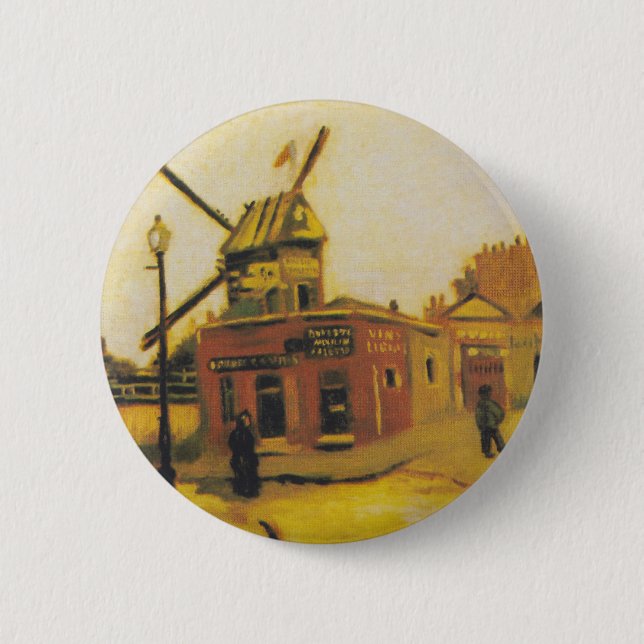 Vintage Van Gogh Paris Windmill Painting Button (Front)