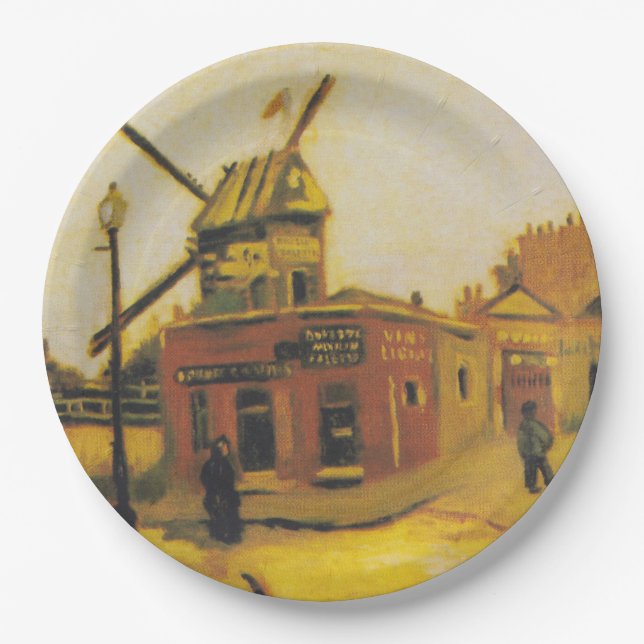 Vintage Van Gogh Paris Windmill Painting Paper Plates (Front)