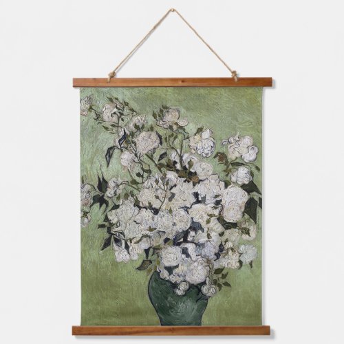 Vintage Van Gogh Pink Roses in a Vase    Hanging Tapestry