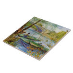 Vintage Van Gogh Pont de Clichy   Ceramic Tile<br><div class="desc">Decorating this product is a beautiful print of ''Pont de Clichy'' a painting created in 1887 by Dutch post-impressionist painter Vincent van Gogh (1853 - 1890). The setting of this work is the Seine River at the Pont de Clichy bridge.</div>
