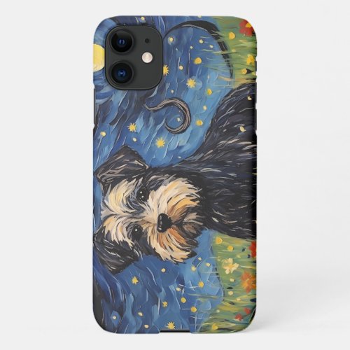 Vintage Van Gogh Pup _ Watercolor Starry Night Rev iPhone 11 Case