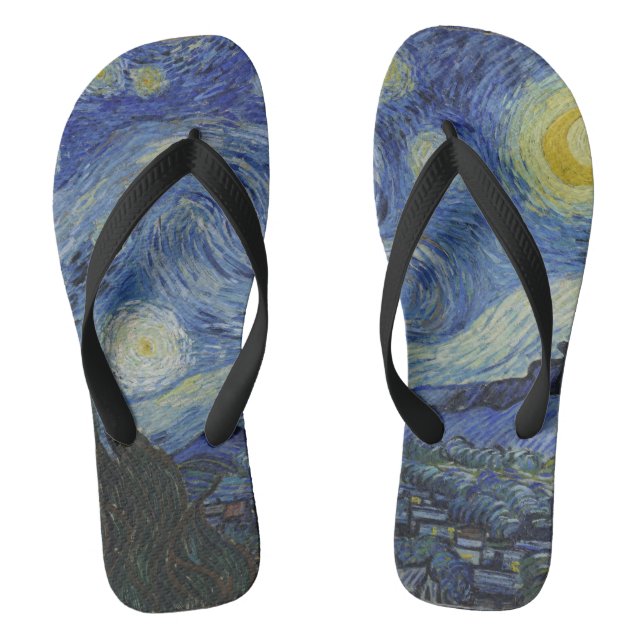 Vintage Van Gogh Starry Night Flip Flops (Footbed)